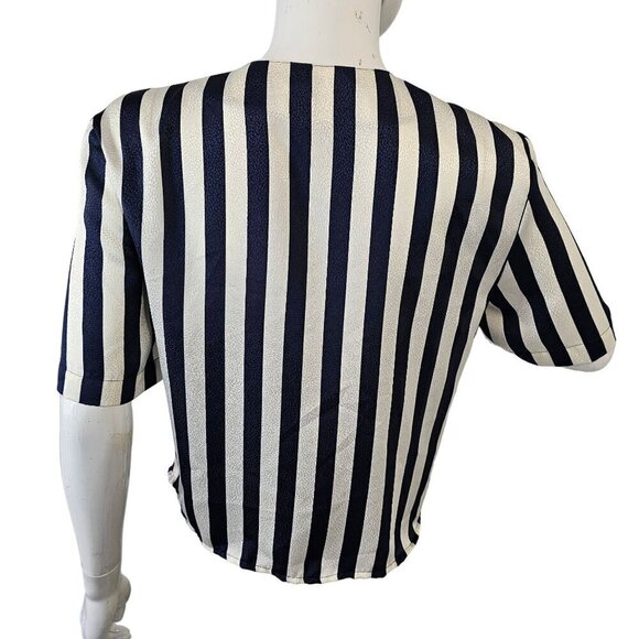 La Chine Petites Galinda Wang Striped Button-Up Shirt 6P Navy Silver Stripes 80s - Picture 4 of 10